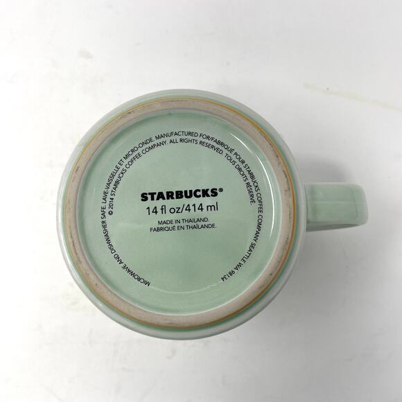 Starbucks Mint Green and White Etched Stoneware Coffee Mug - Picture 4 of 8